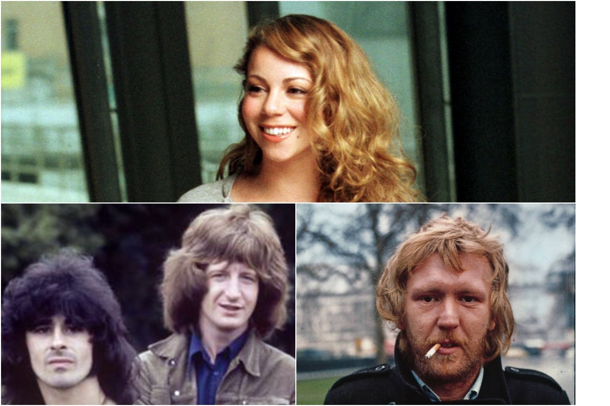 Arriba, Mariah Carey; abajo a la izquierda, Tom Evans y Pete Ham, de la banda Badfinger; a la derecha, Harry Nilsson.