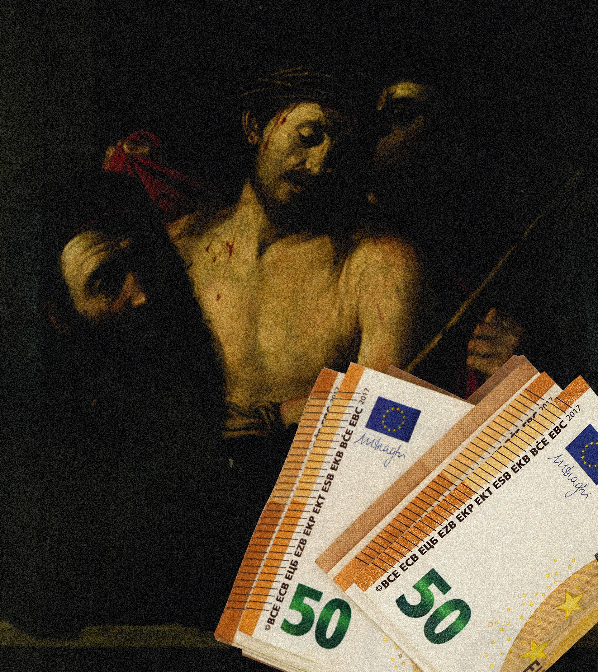 Detalle del cuadro retenido, que podría ser de Caravaggio.