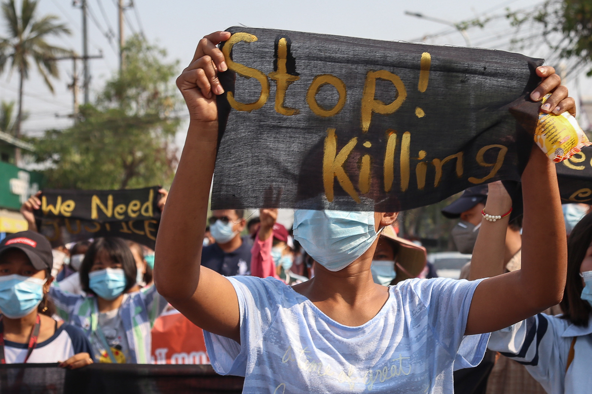 Una protesta en Mandalay (Birmania).
