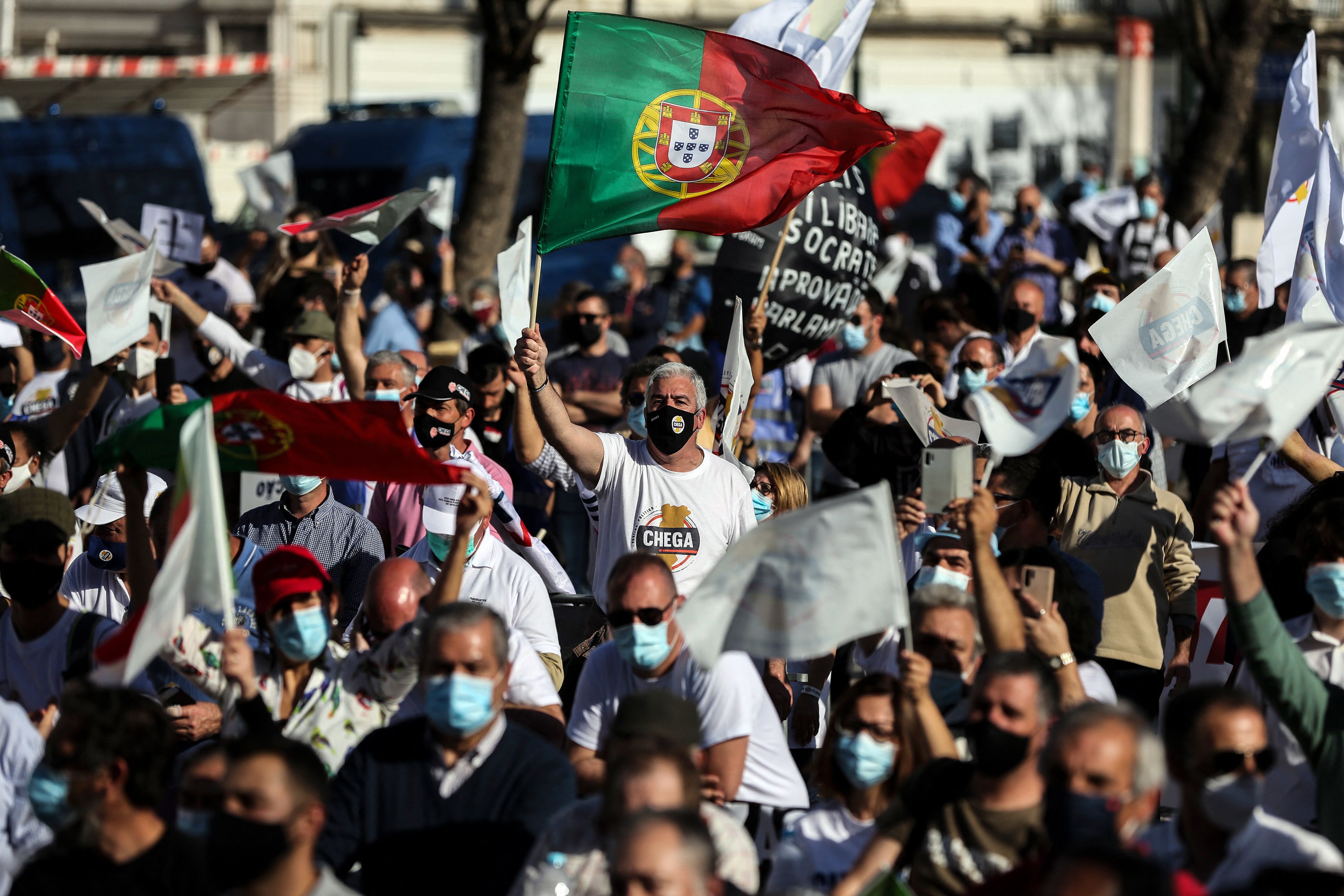 Mnifestacin de partidarios de Chega hoy en Lisboa.