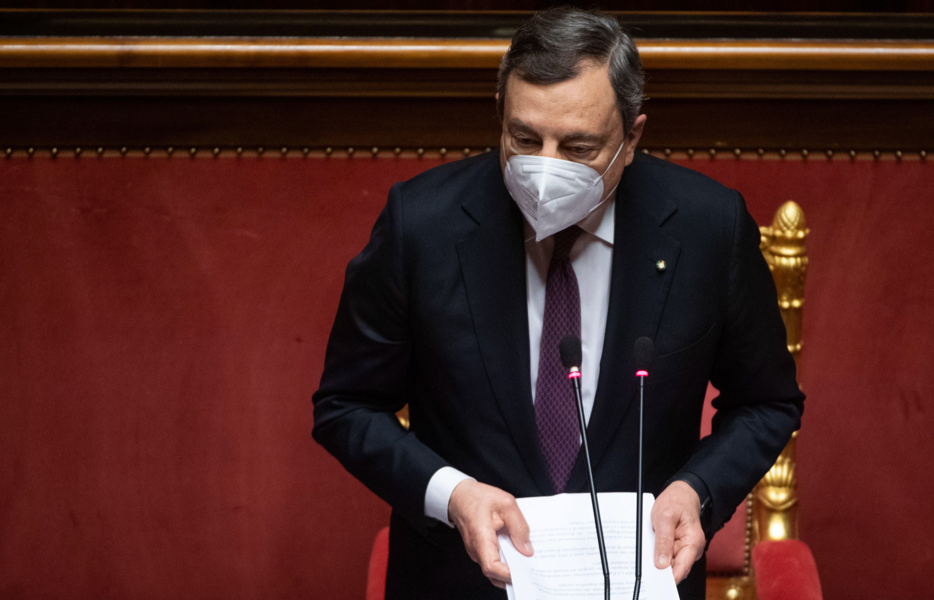 El primer ministro italiano, Mario Draghi, en la presentacin del plan contra la pandemia.