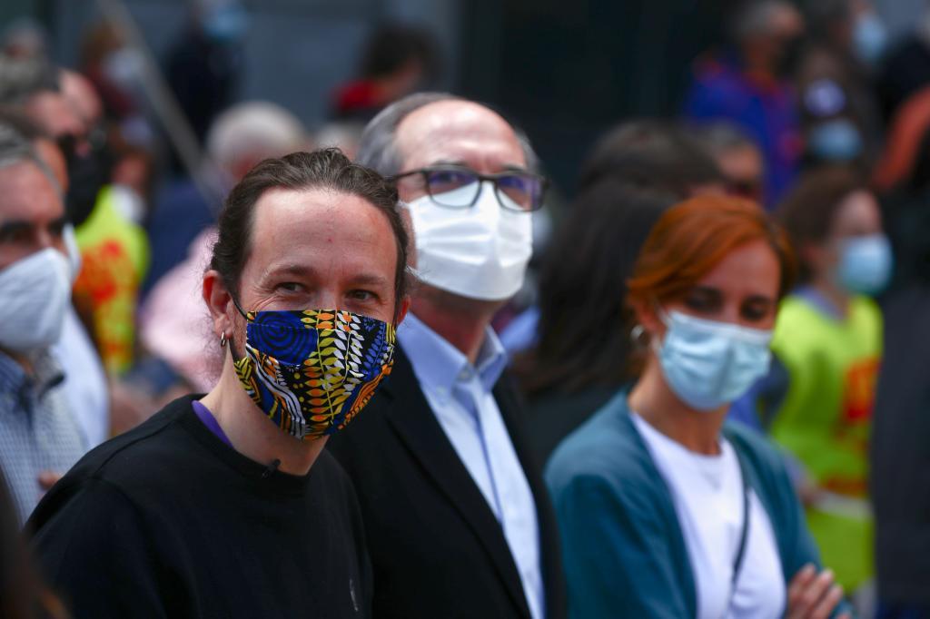 Pablo Iglesias, ngel Gabilondo y Mnica Garca, en la manifestacin del Primero de Mayo.