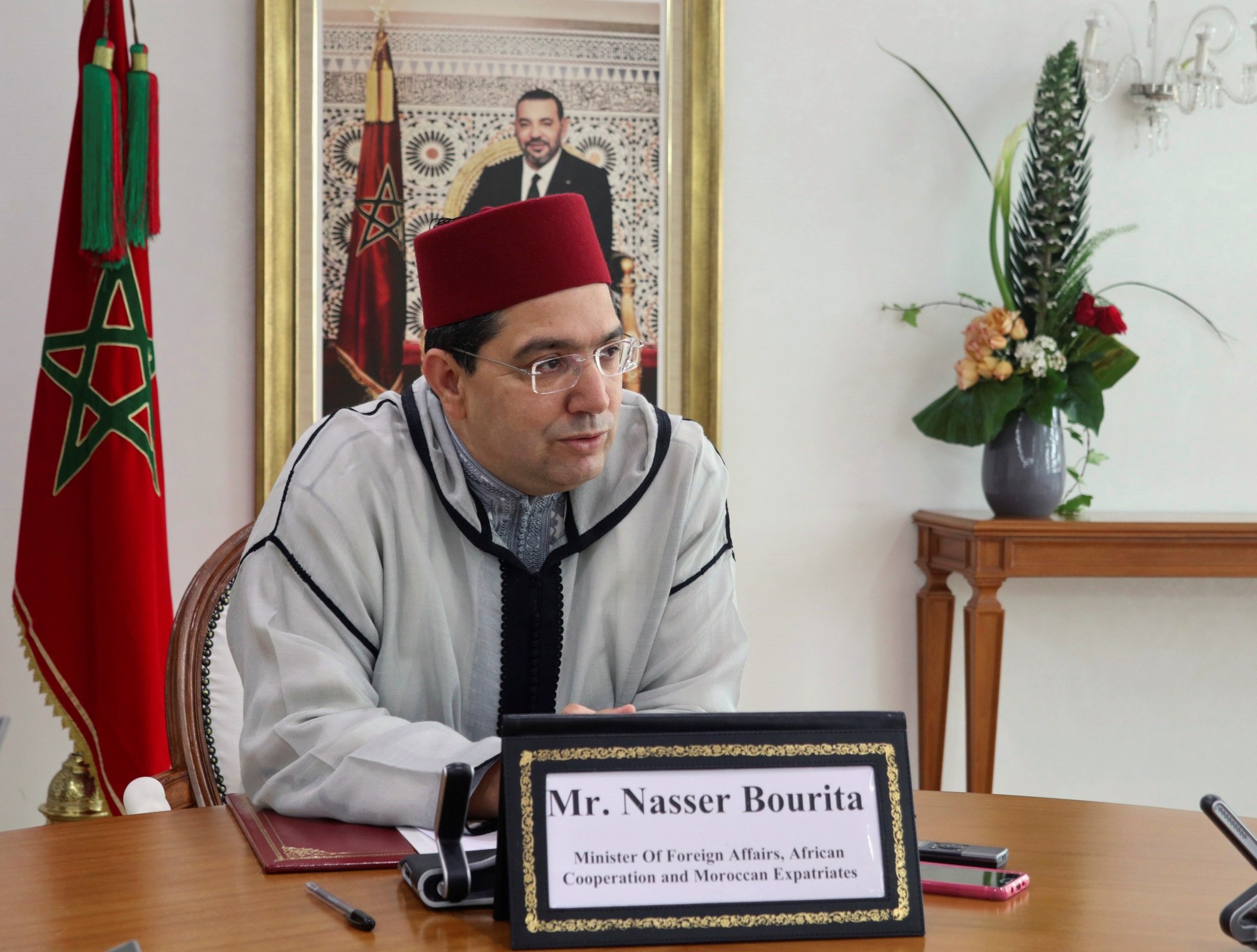 El ministro marroqu de Exteriores, Nasar Burita, durante una entrevista.