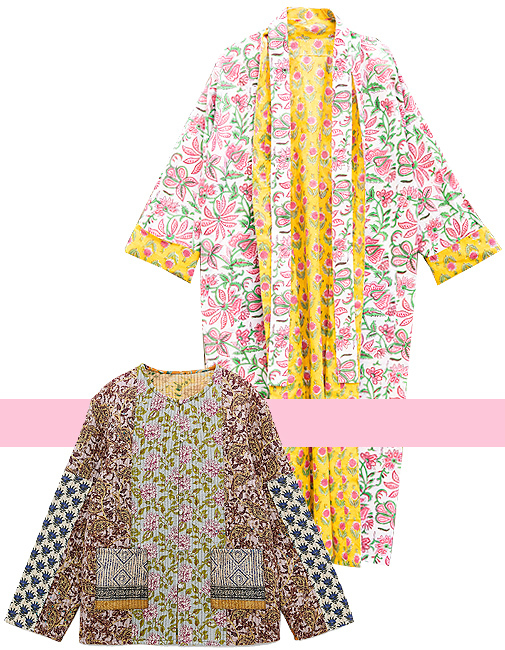 Chaqueta patchwork de florecitas, de Zara. Kimono (89,99 ), de Iturri Enea.