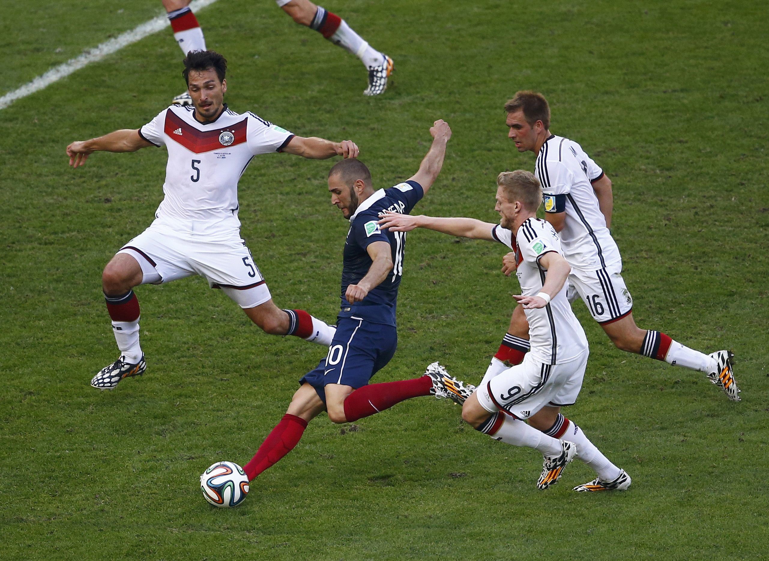Benzema, durante el Francia-Alemania de cuartos del Mundial de 2014.