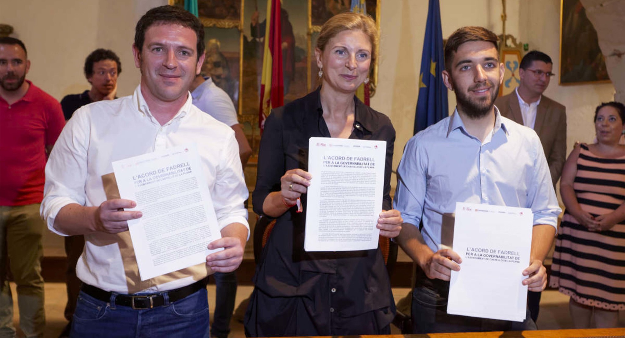 Comproms, PSPV y Podem,  tras la firma del Acord de Fadrell en 2019.