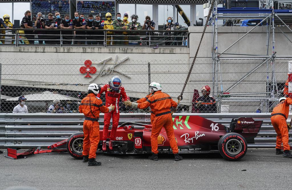 Leclerc, tras su accidente al final de la clasificación.