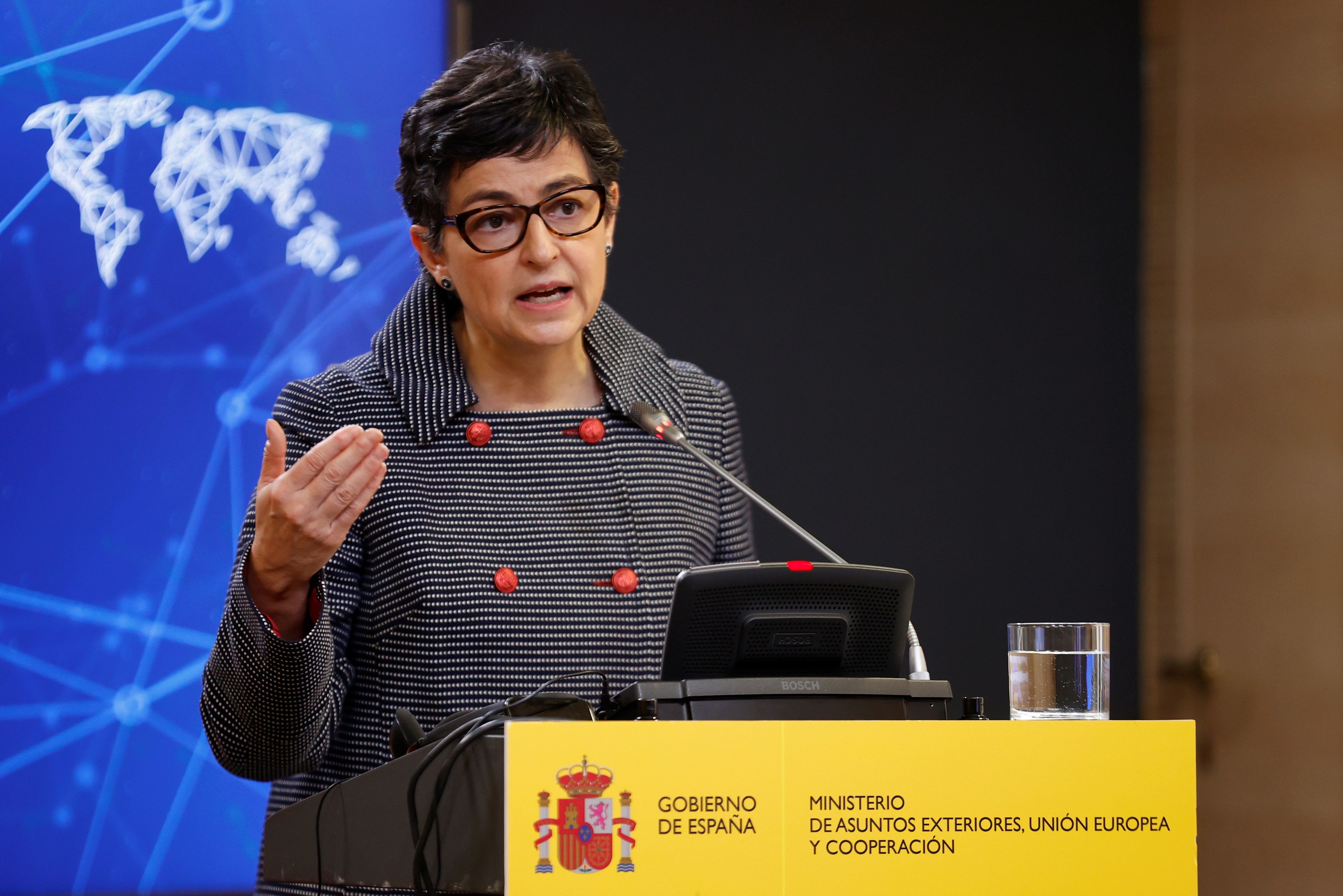 La ministra de Asuntos Exteriores, Arancha  Gonzlez Laya, en una comparecencia en el Ministerio.