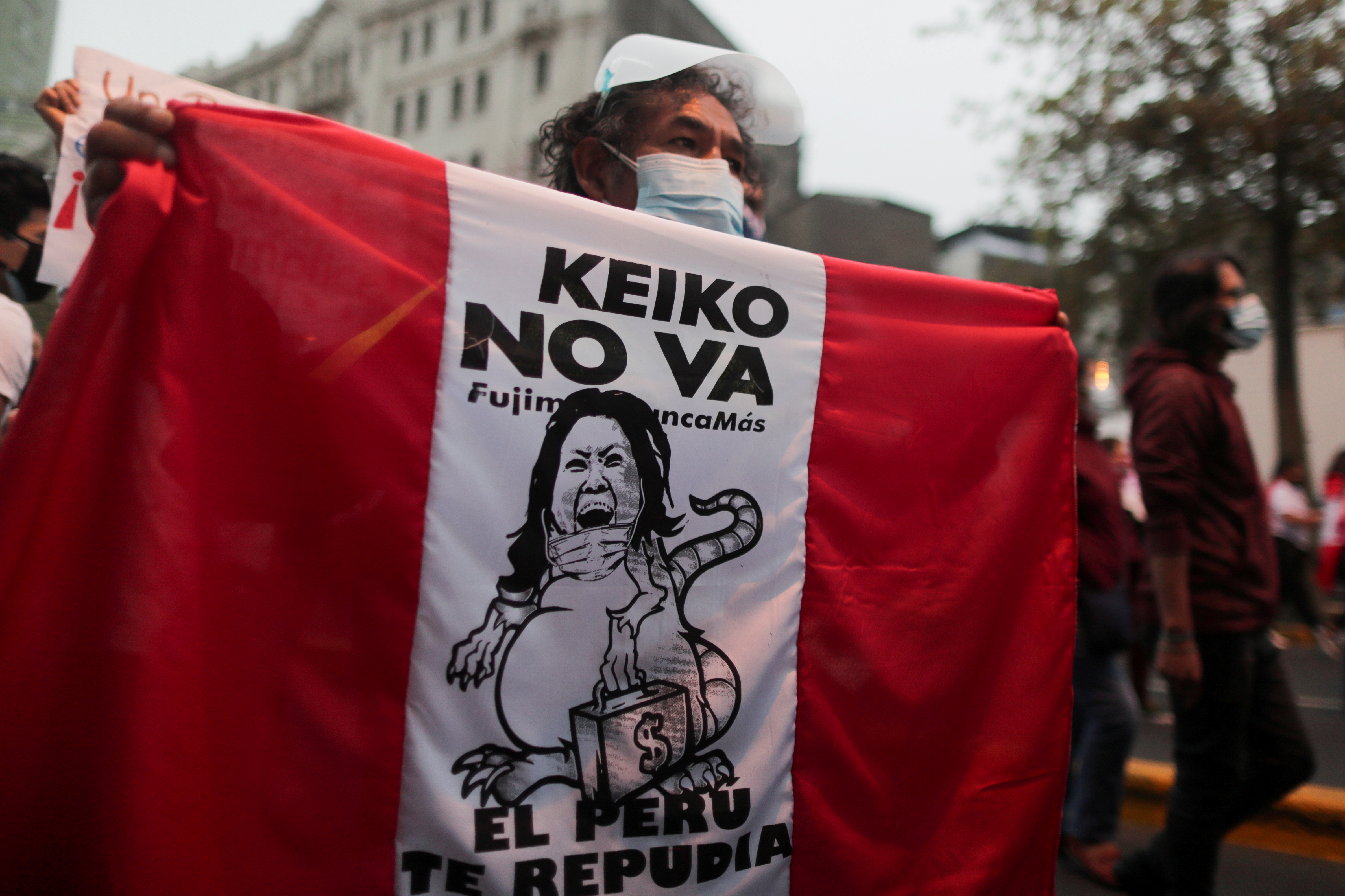 Protesta contra Keiko Fujimori en Lima.