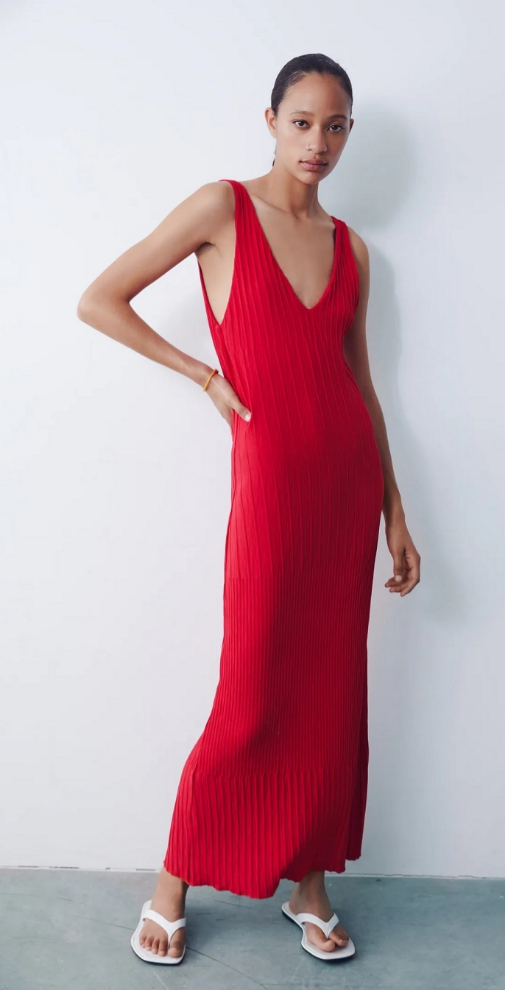 Vestido largo jacquard en rojo de Zara