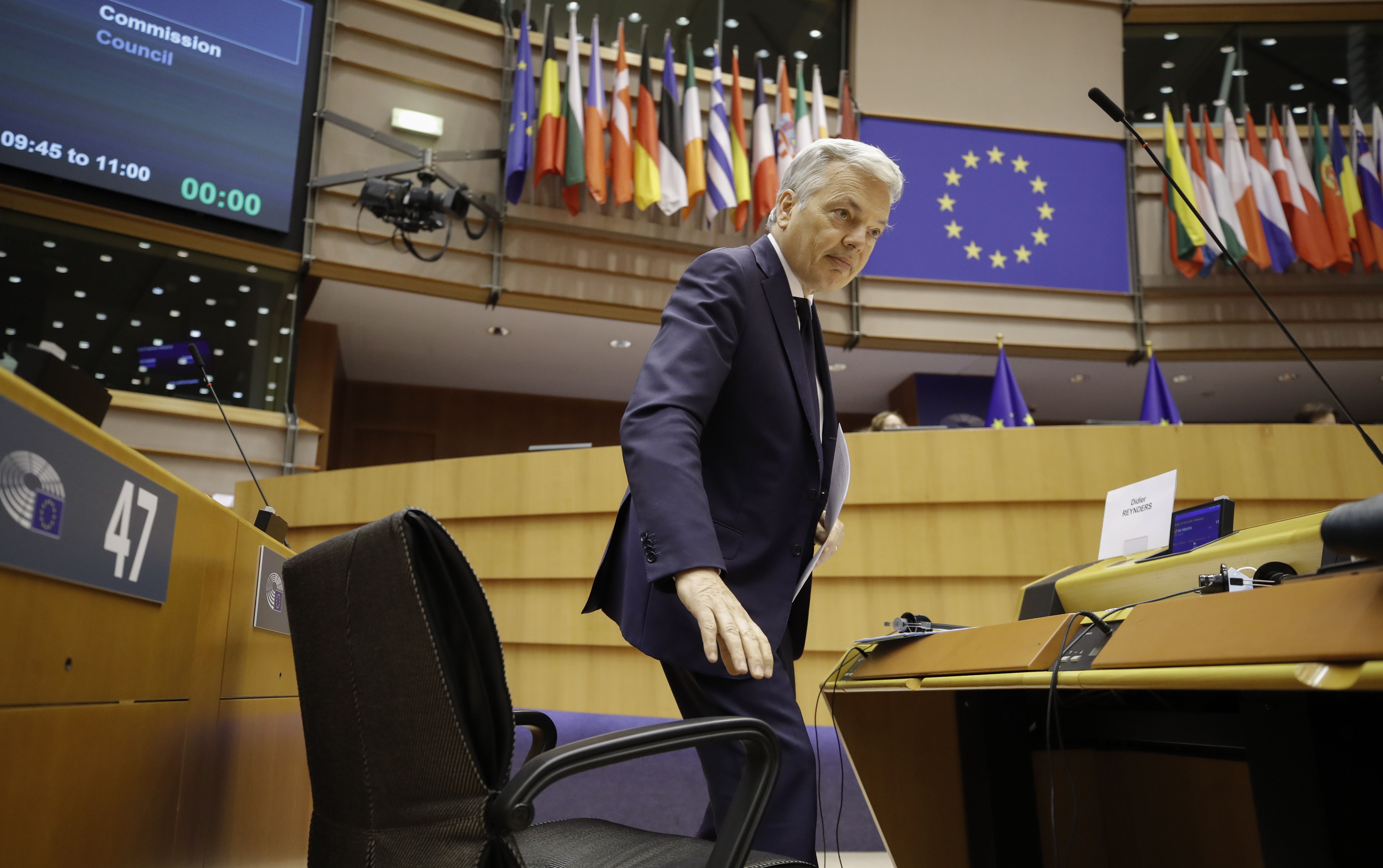 El comisario de Justicia, Didier Reynders, en el Parlamento Europeo.