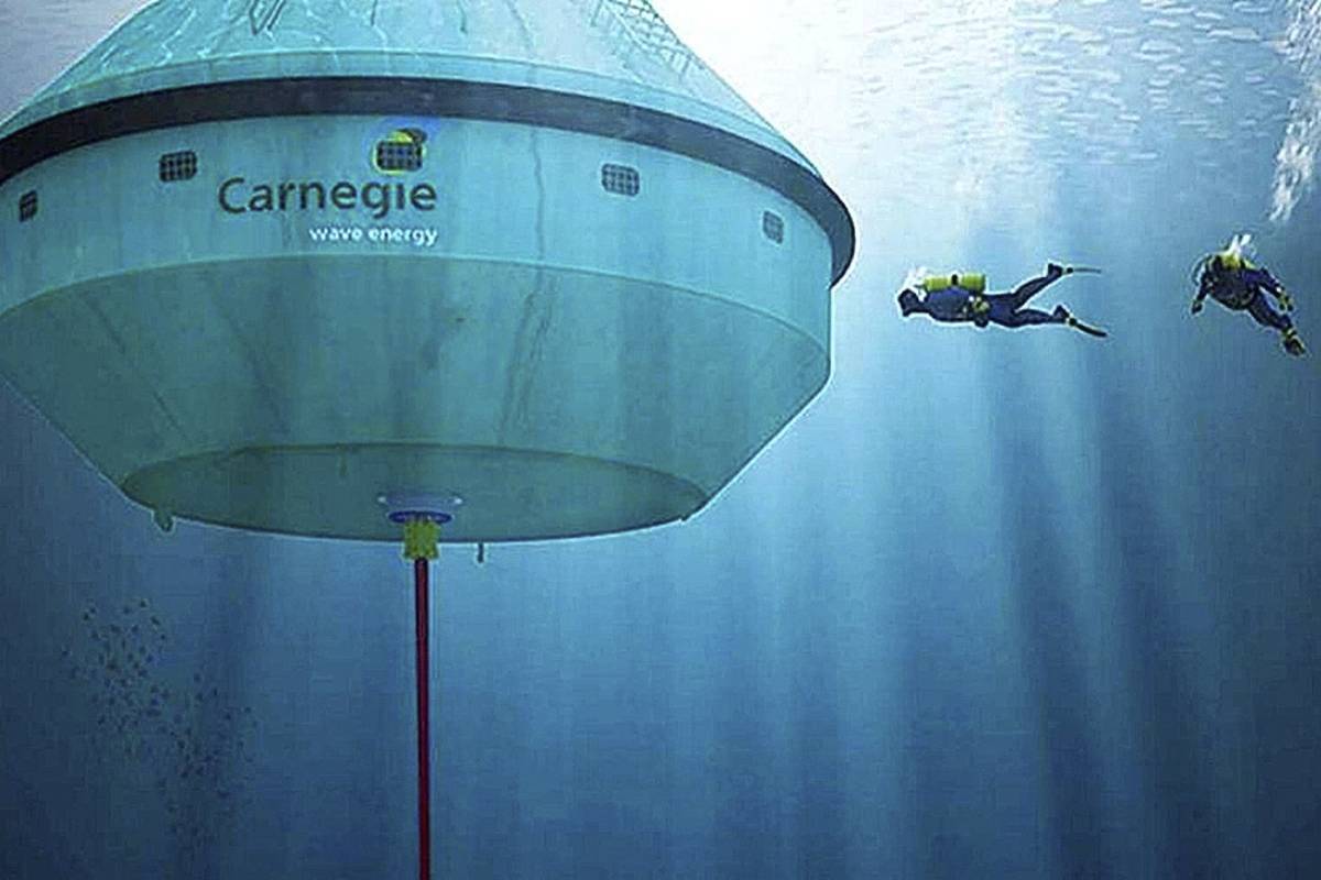 La compaa australiana Carnegie Wave Energy ha dado un paso ms y est obteniendo energa de las corrientes martimas con estas boyas gigantes ancladas debajo del mar.