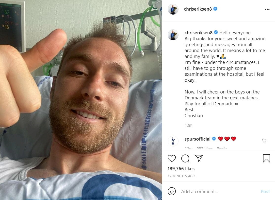El mensaje de Instagram de Eriksen