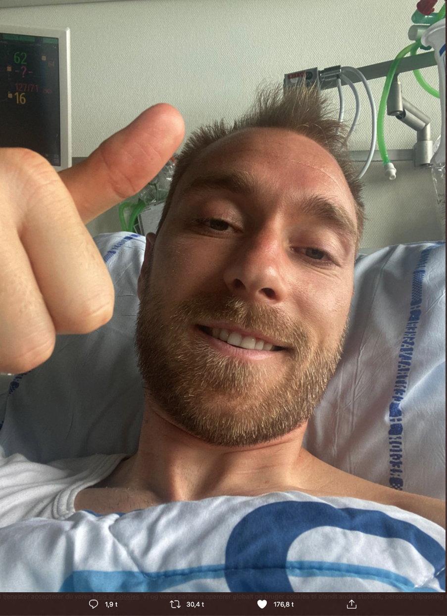 Christian Eriksen lanza un mensaje de tranquilidad desde el hospital de Copenhagen donde se encuentra ingresado.