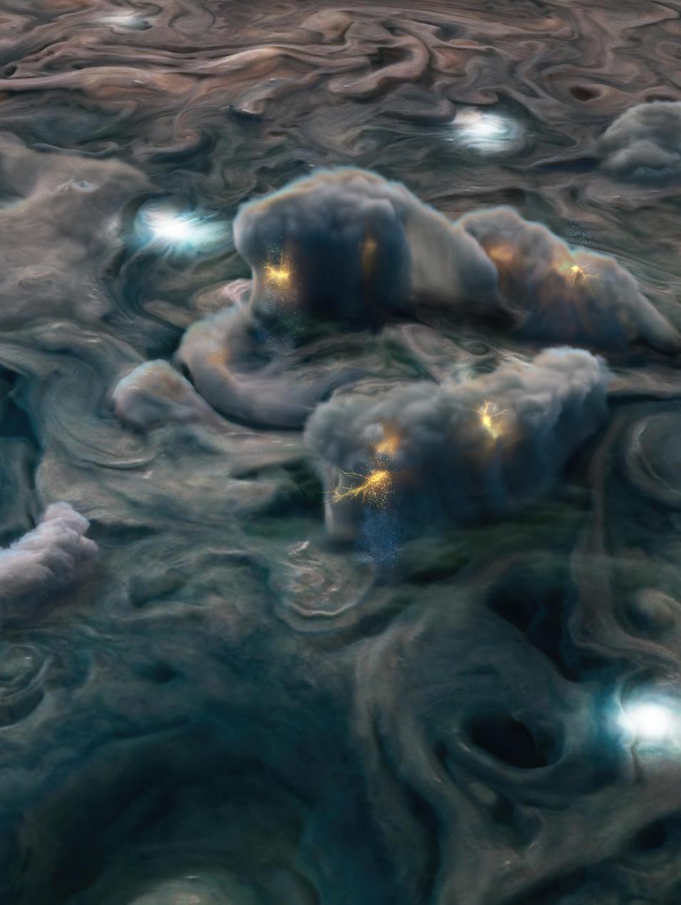 Ilustración de las nubes de Júpiter basada en datos tomados por la sonda 'Juno'