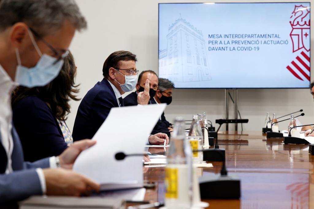 El presidente de la Generalitat, Ximo Puig, en la reunin de la mesa interdepartamental este martes.