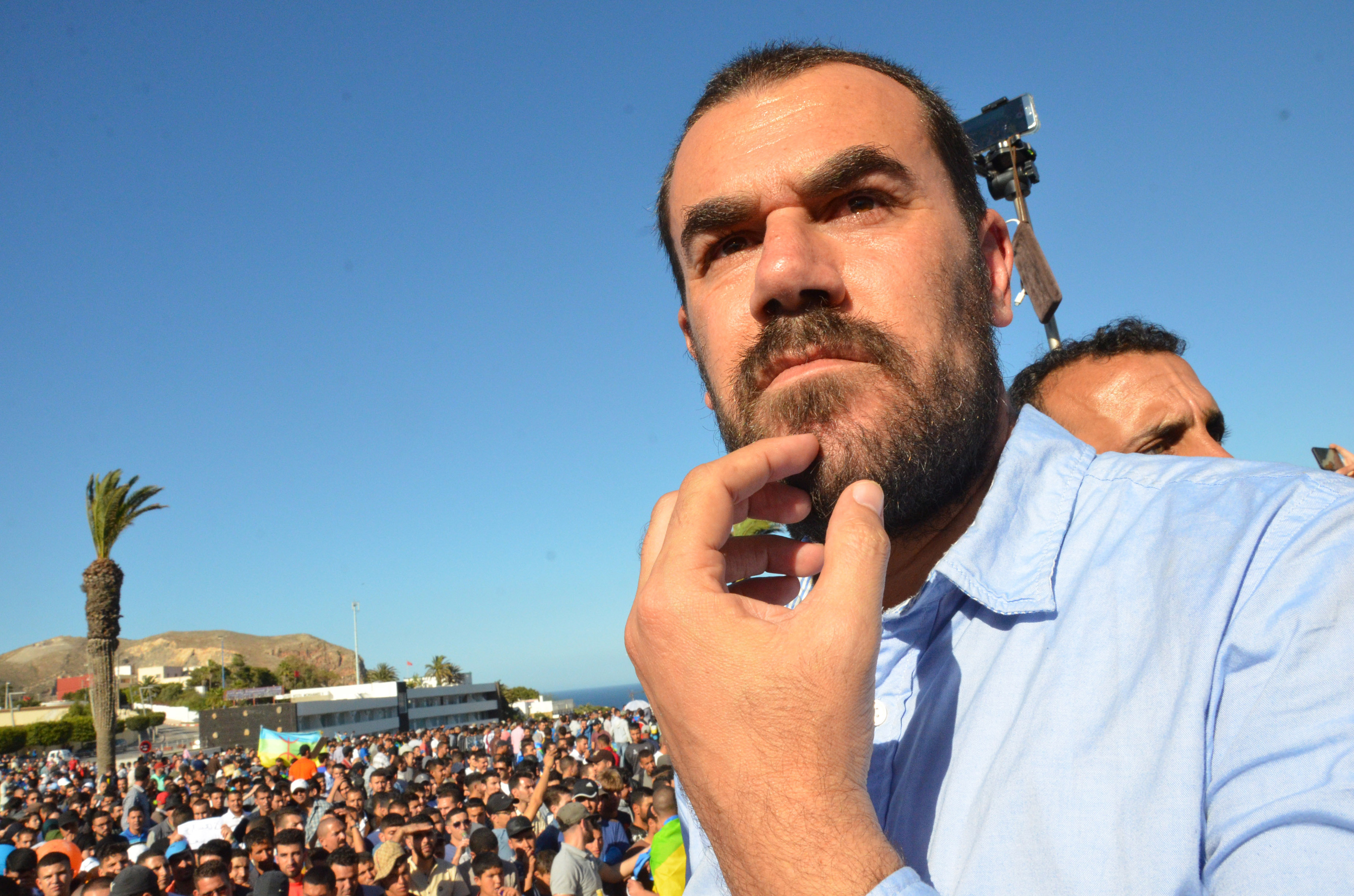 Nasser Zefzafi, durante las protestas de 2017.