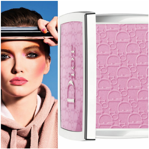 El colorete rompepistas Dior Backstage Rosy Glow de Dior, el objeto de deseo de estos das, y aplicado sobre la piel de la modelo Ruth Bell en el look de verano de 2020 de la maison.