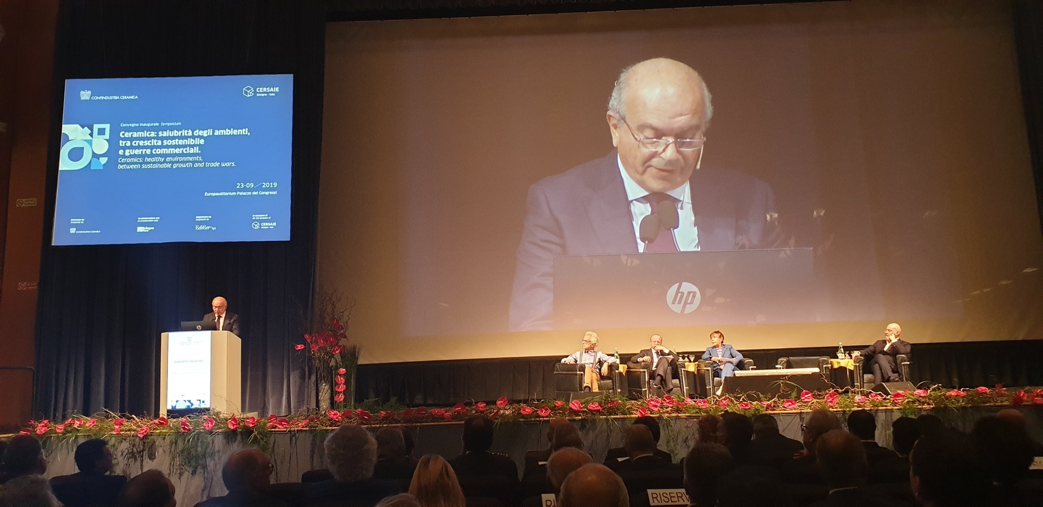 El presidente de Confindustria Ceramica, Giovanni Savorani, durante la presentacin de Cersaie en 2019.