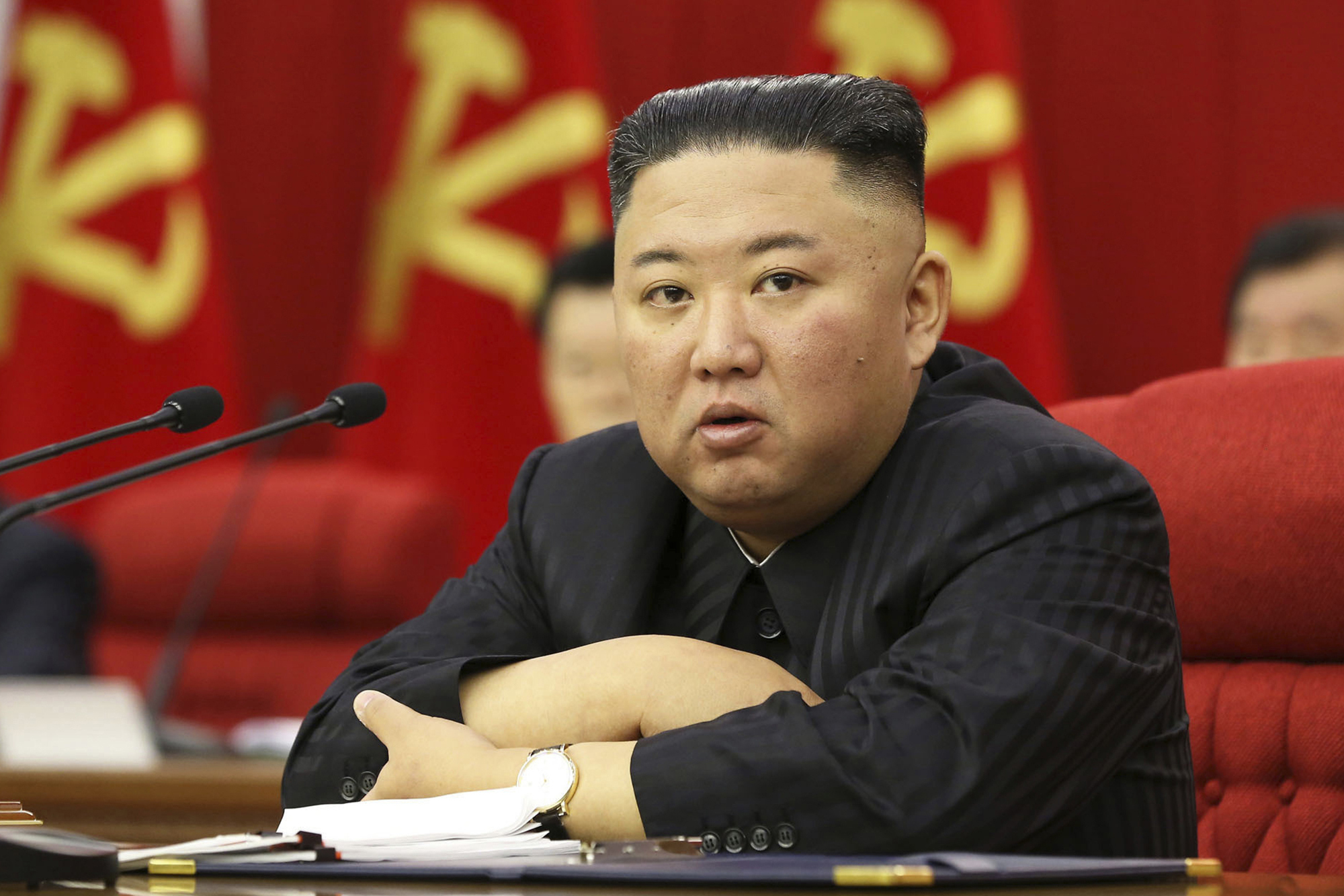 El lder norcoreano Kim Jong-Un en el encuentro del partido nico celebrado el pasado mes.