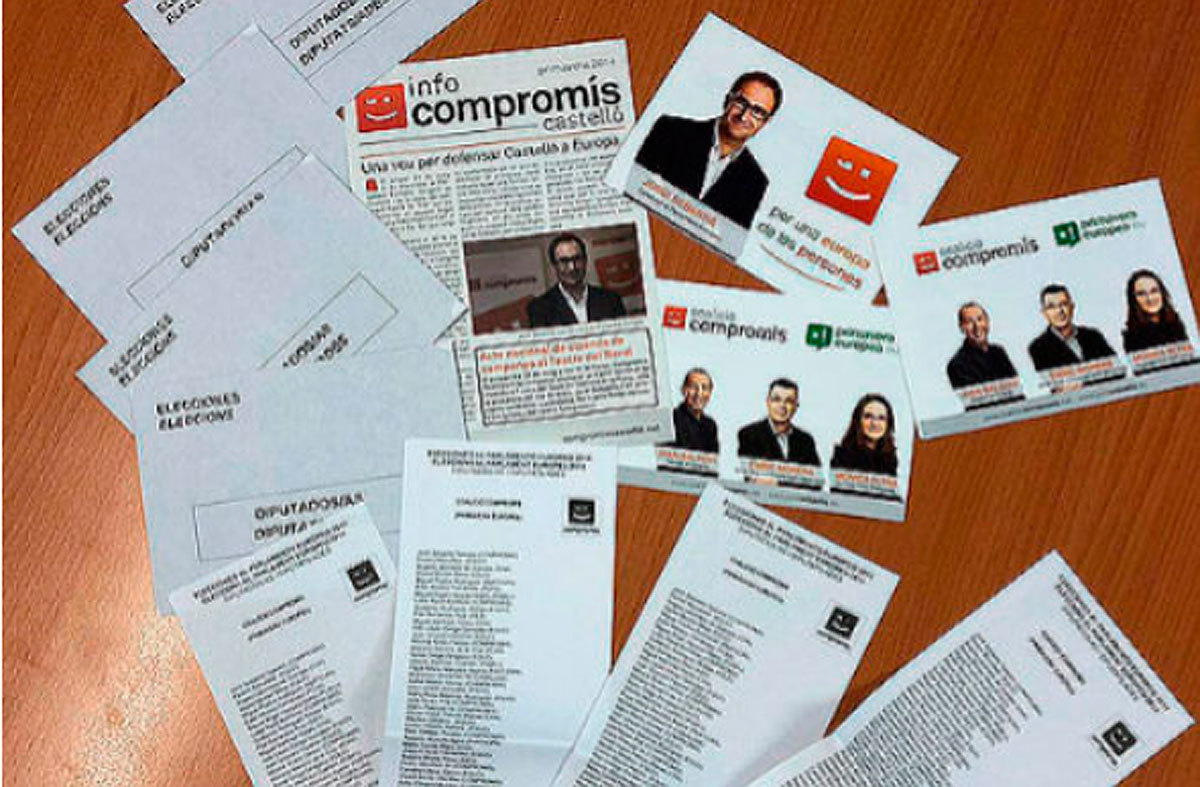 Los sobres que se abrieron en el juzgado en mayo de 2019 contenan propaganda electoral de Comproms con Mnica Oltra, Joan Baldov y Enric Morera.