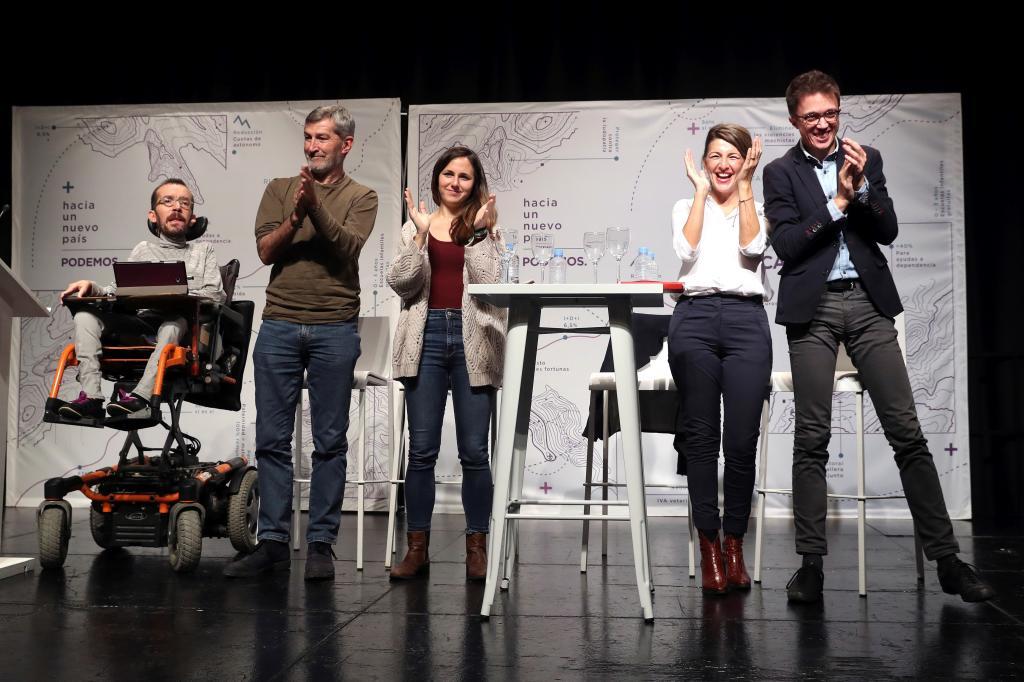 one Belarra, Yolanda Daz e igo Errejn en un acto de Podemos celebrado en 2018.