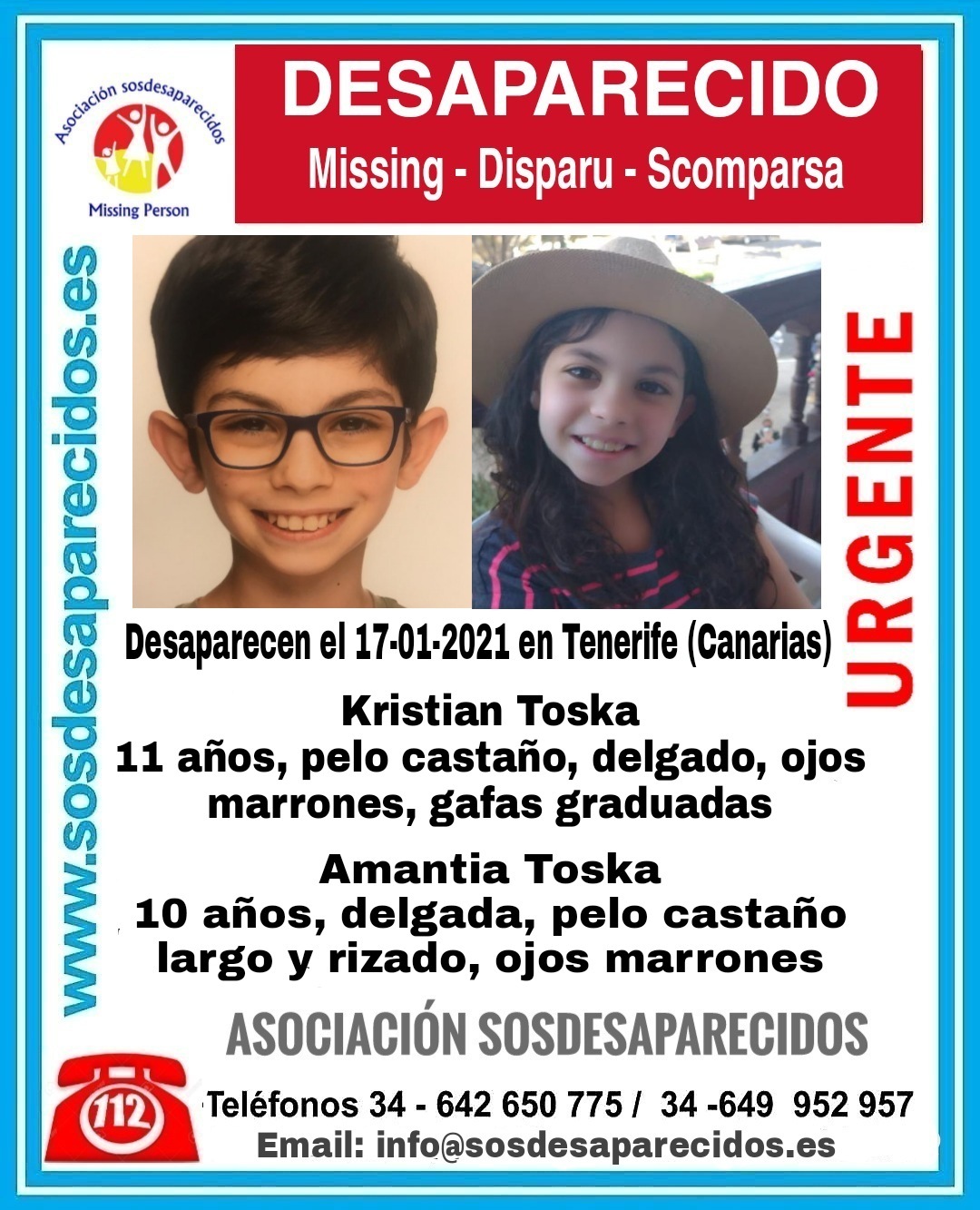 Los nios, Kristian y Amantia Toska, desaparecieron el pasado 17 de enero en Tenerife.