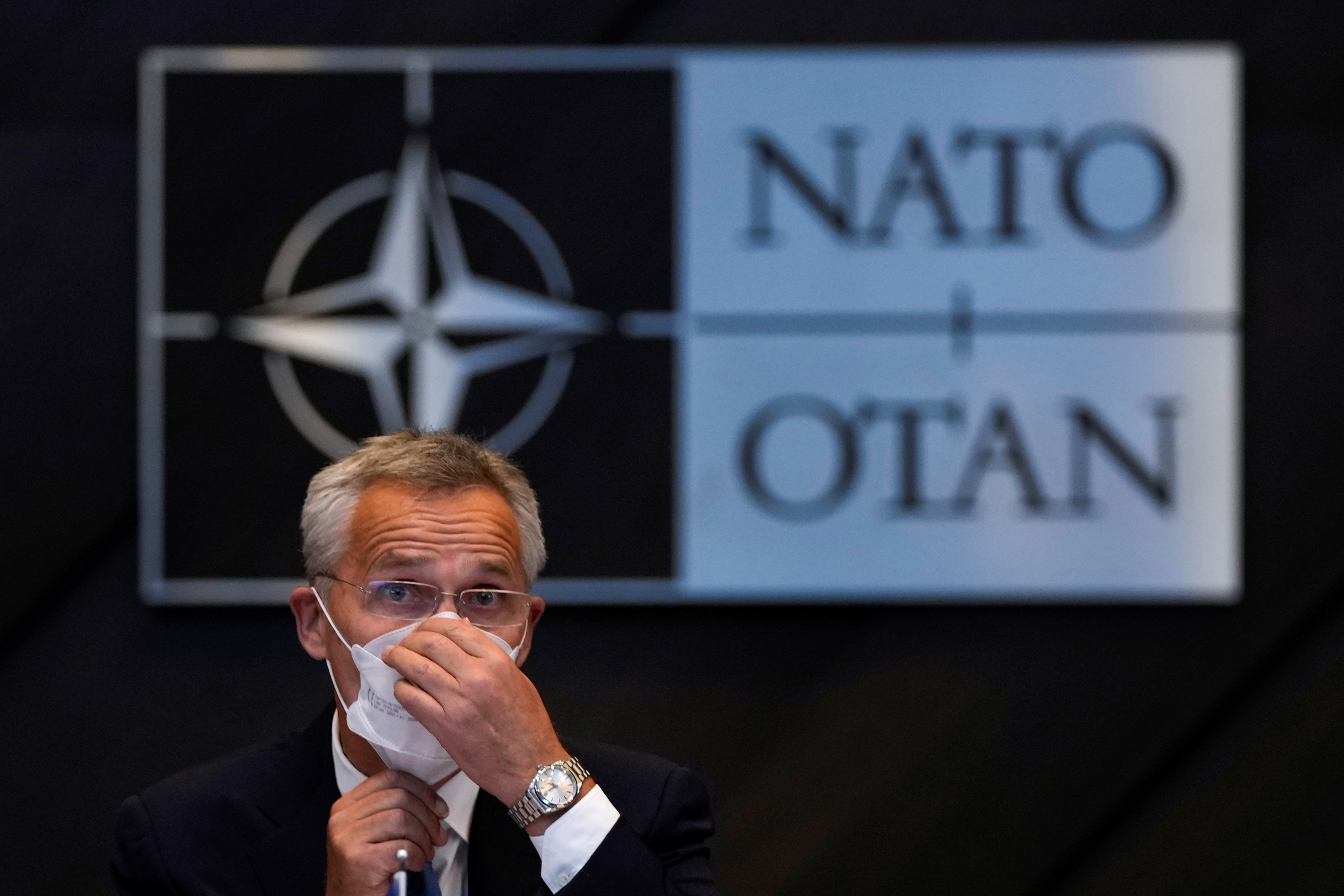Jens Stoltenberg, este viernes, en la sede de la OTAN en Bruselas.
