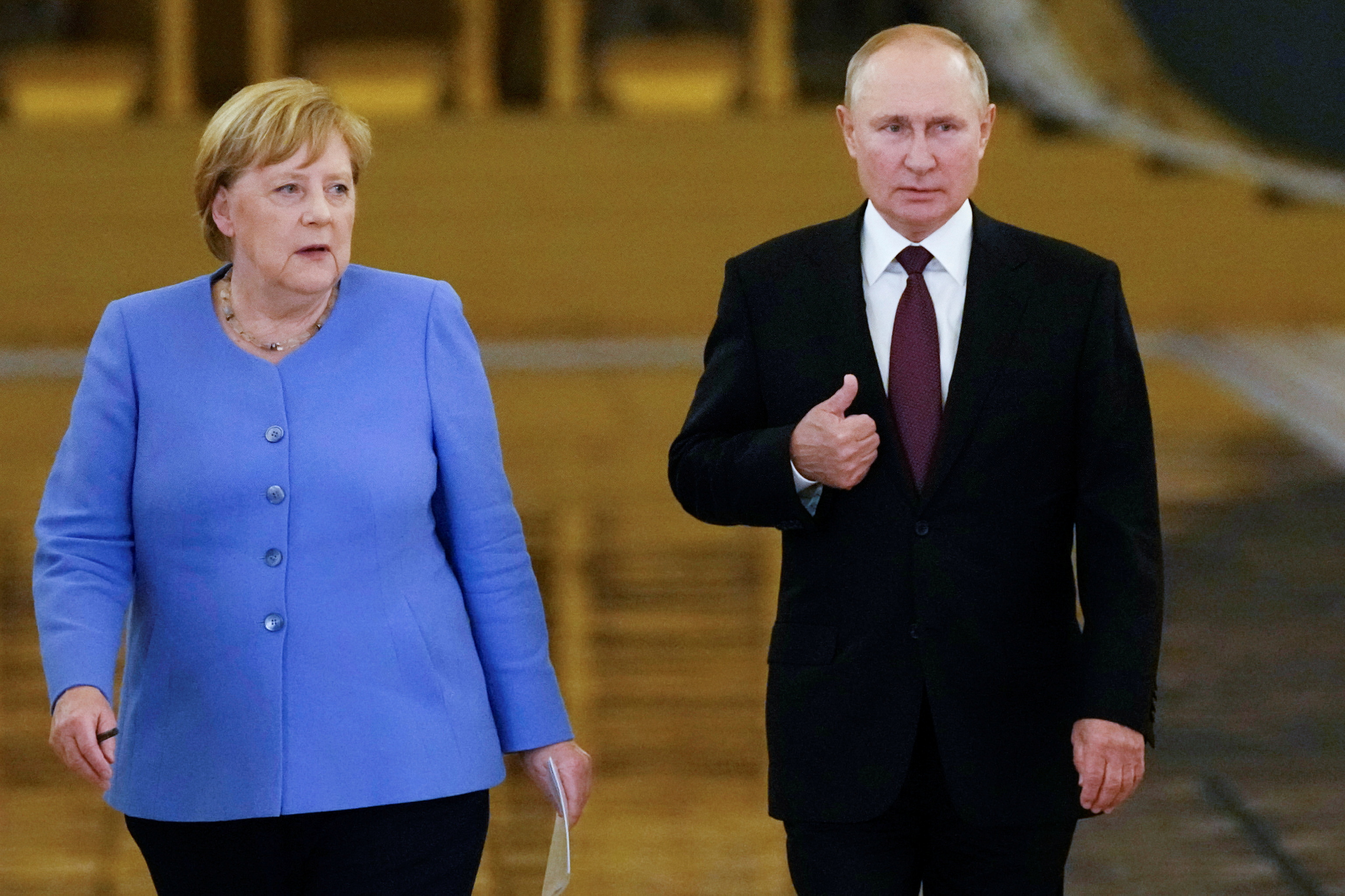 Angela Merkel y Vladimir Putin, tras su encuentro, en Mosc.