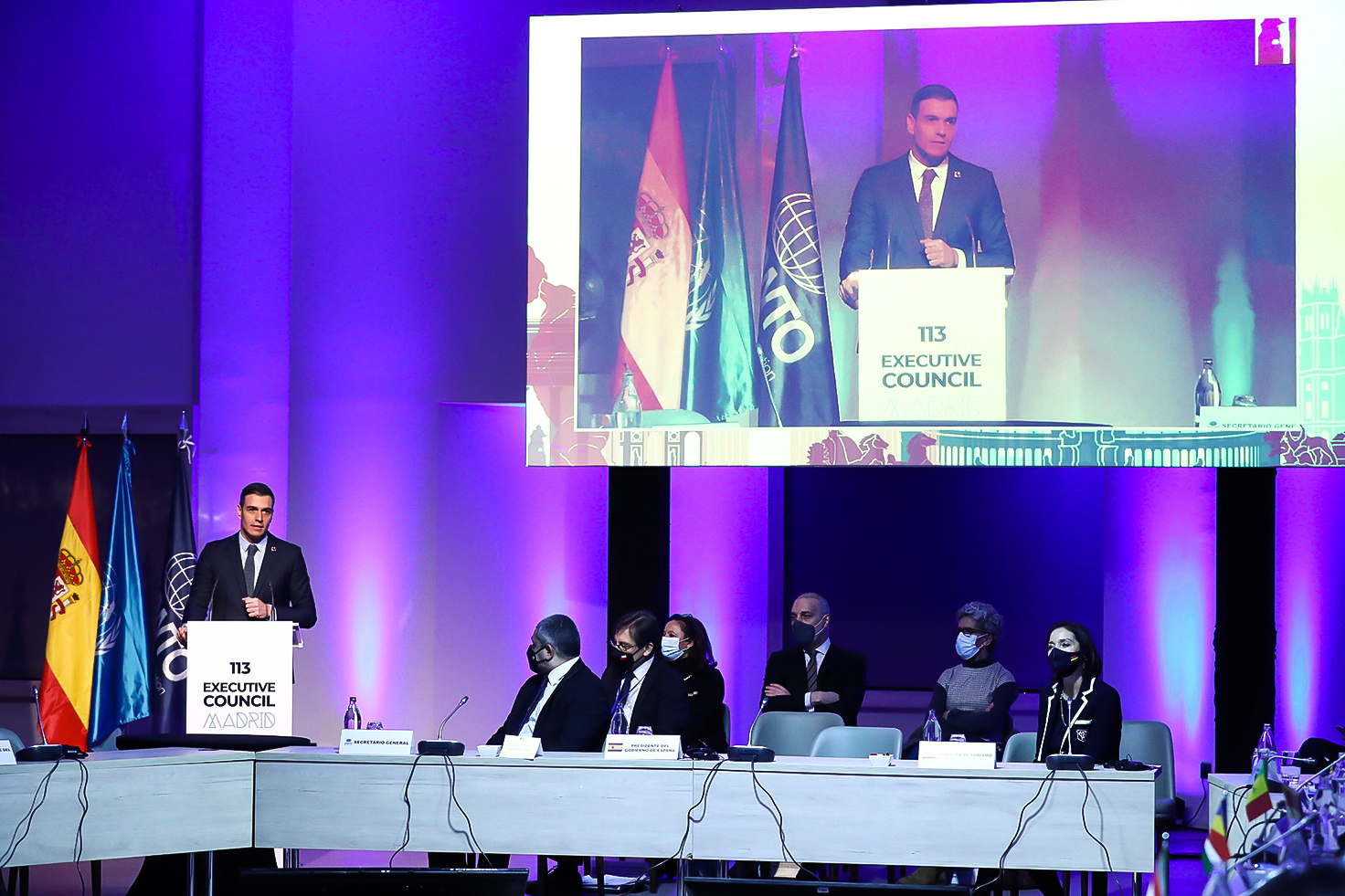 El presidente, Pedro Snchez, durante una Asamblea de la OMT en Madrid