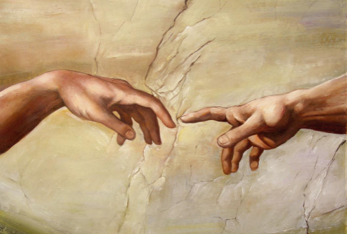 Las icnicas manos de Adn y Dios encontrndose por obra y gracia de Miguel ngel.