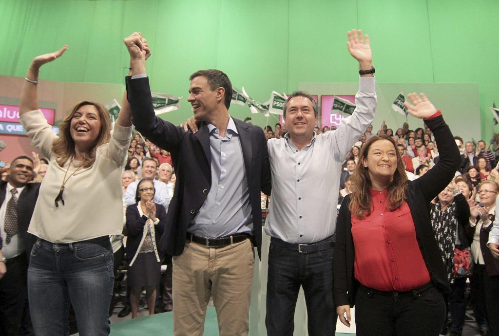 Susana Daz, Pedro Snchez, Juan Espadas y Vernica Prez, en una imagen de 2014.