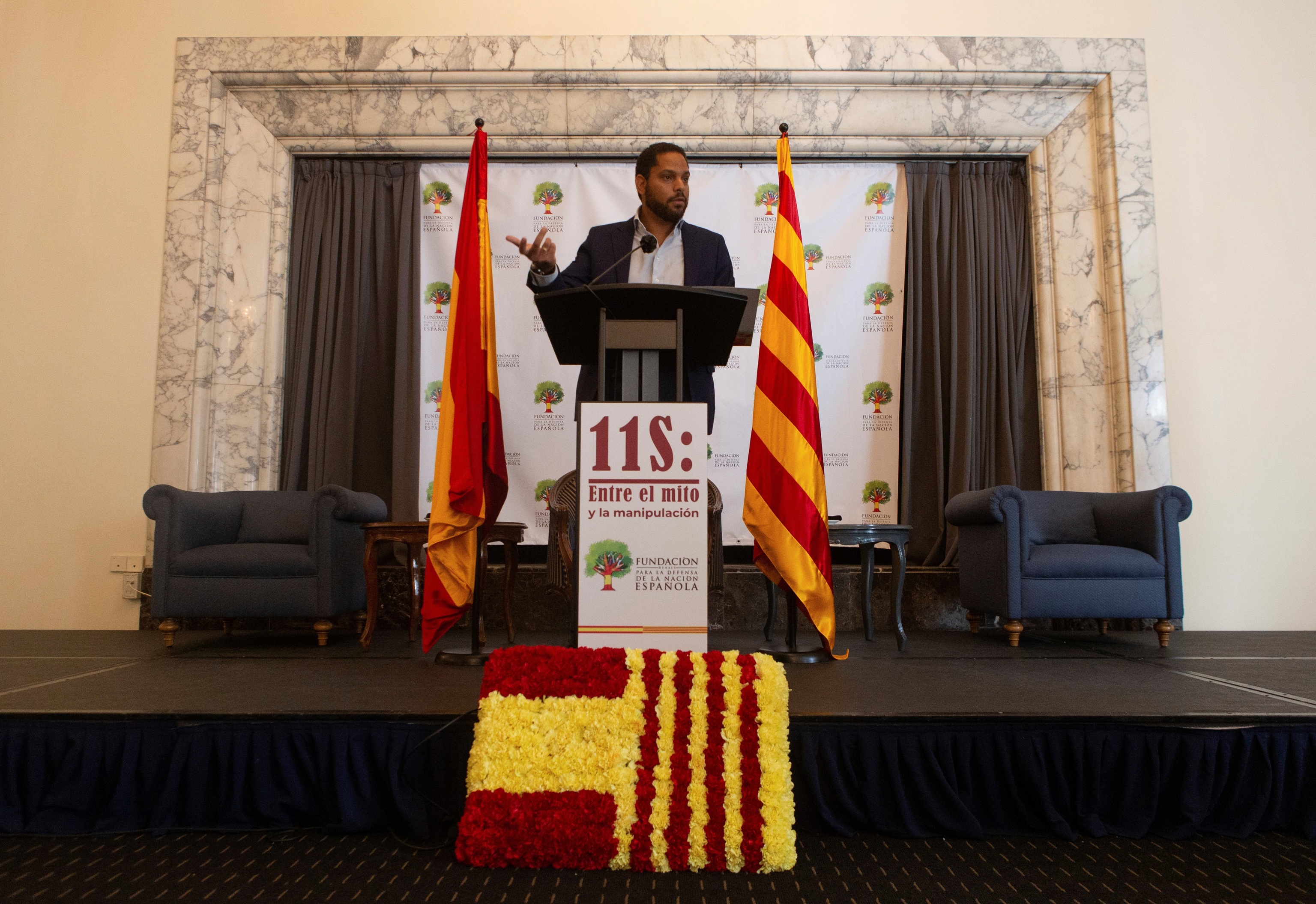 Ignacio Garriga, lder de Vox en Catalua, en un acto de la Fundacin Denaes.