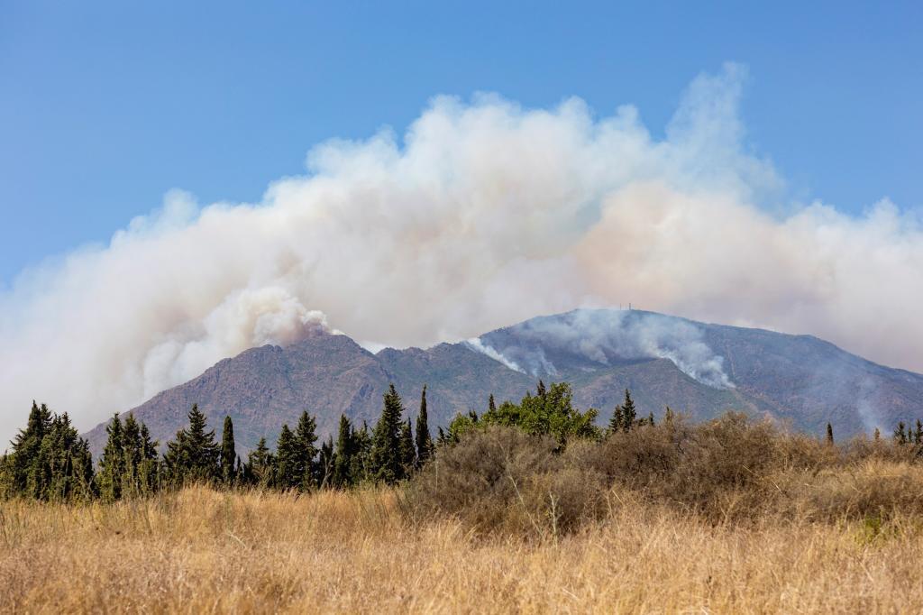 Columna de humo en la Sierra Bermeja causada por el incendio forestal.