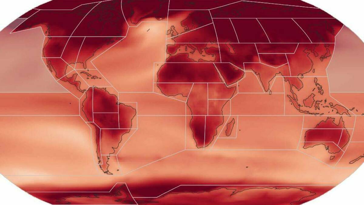 Mapa del Atlas Interactivo que muestra una previsin por regiones de cmo afectara el aumento de 2 grados de temperatura