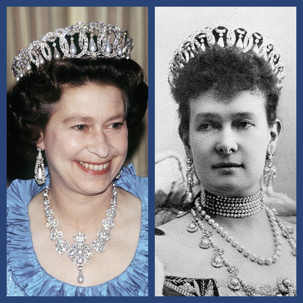 La reina Isabel y la gran duquesa Mara Pvlovna  con la tiara Vladimir.
