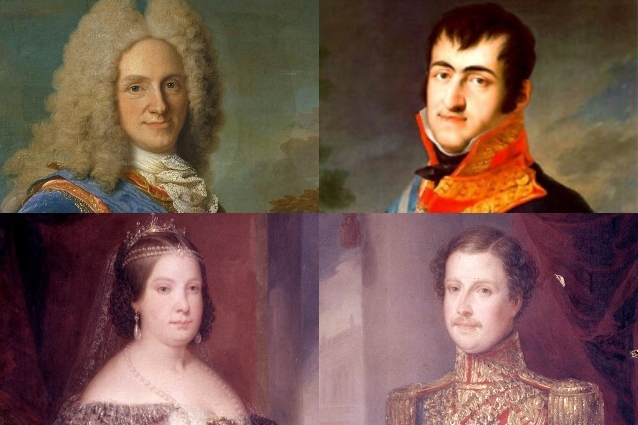 Felipe V, Fernando VII, Isabel II y su esposo, Francisco de Ass.