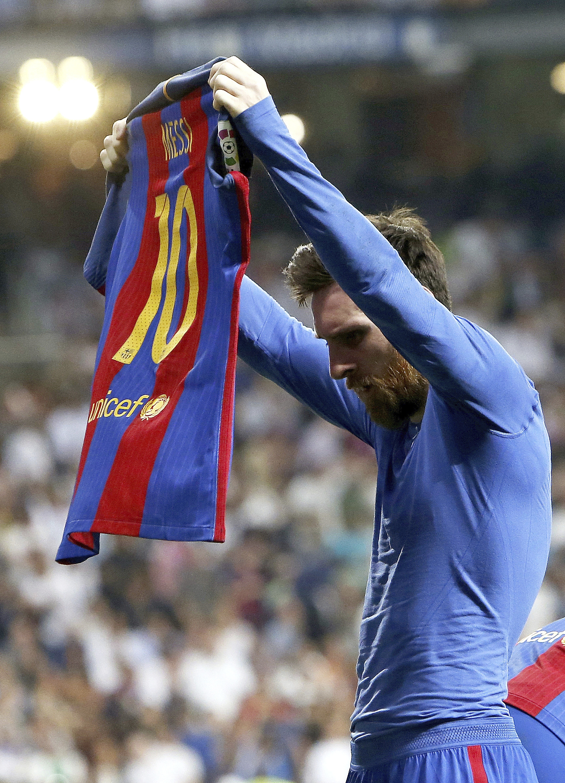 Messi celebra el gol de la victoria del Bara en el Bernabu en abril de 2017.