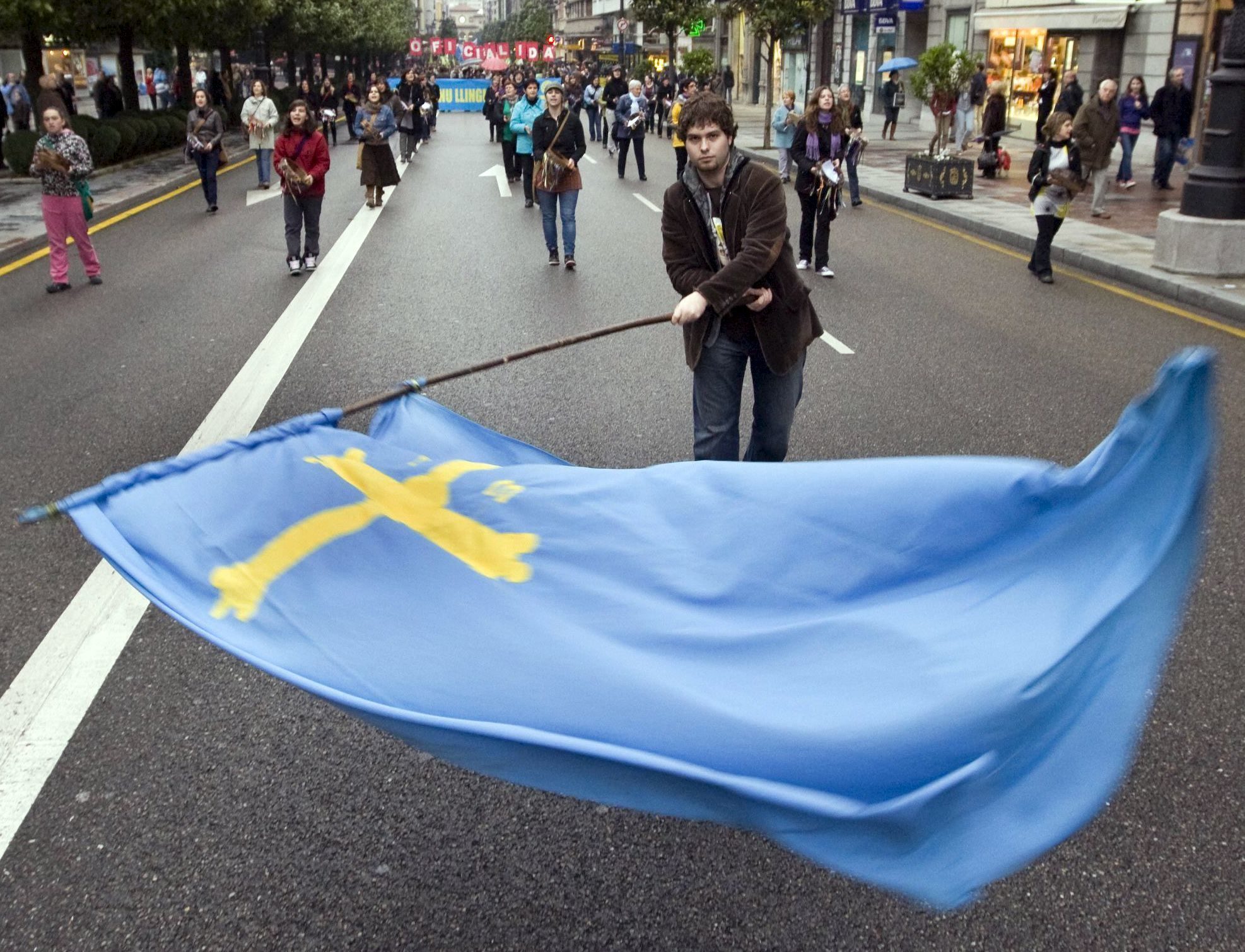 Asistentes a una manifestación celebrada en Oviedo a favor de la oficialidad.