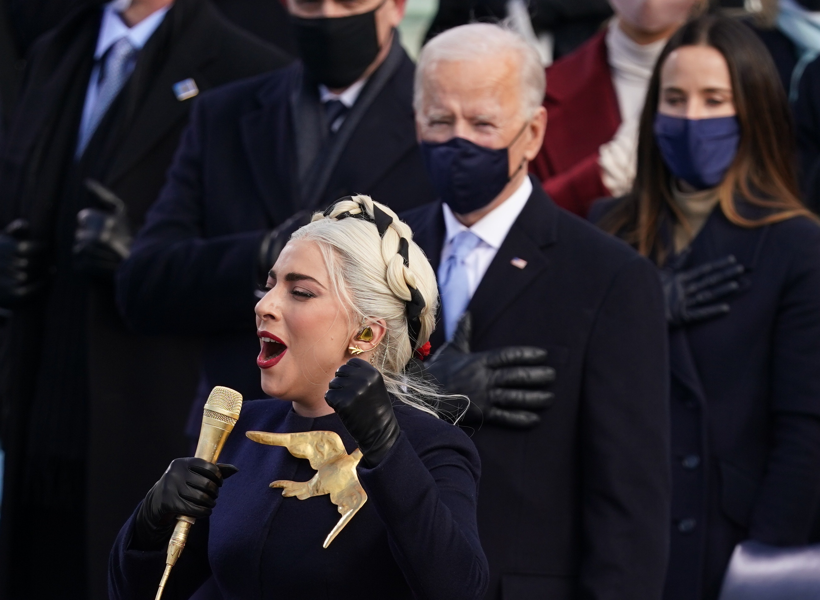 Lady Gaga, durante su actuacin en la toma de posesin de Biden.