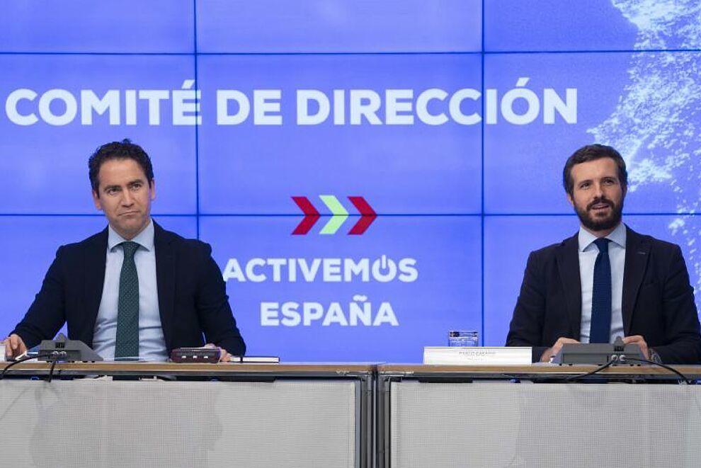 Teodoro García Egea y Pablo Casado, en el Comité de Dirección del PP del pasado año.