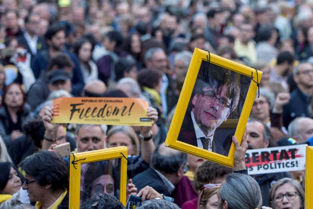 Manifestación en favor de los líderes independentistas en prisión o huidos de la Justicia, en 2018.