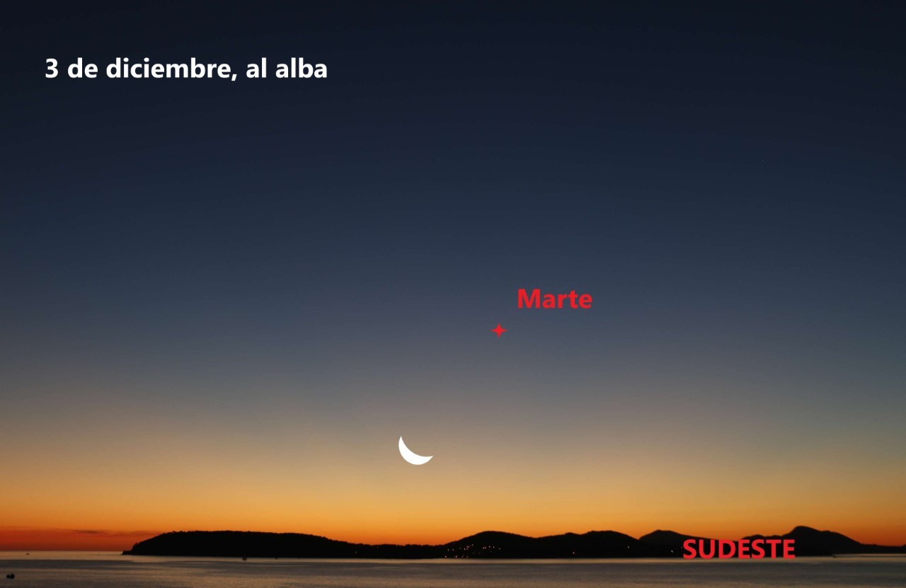 3 de diciembre, Marte y la Luna al amanecer