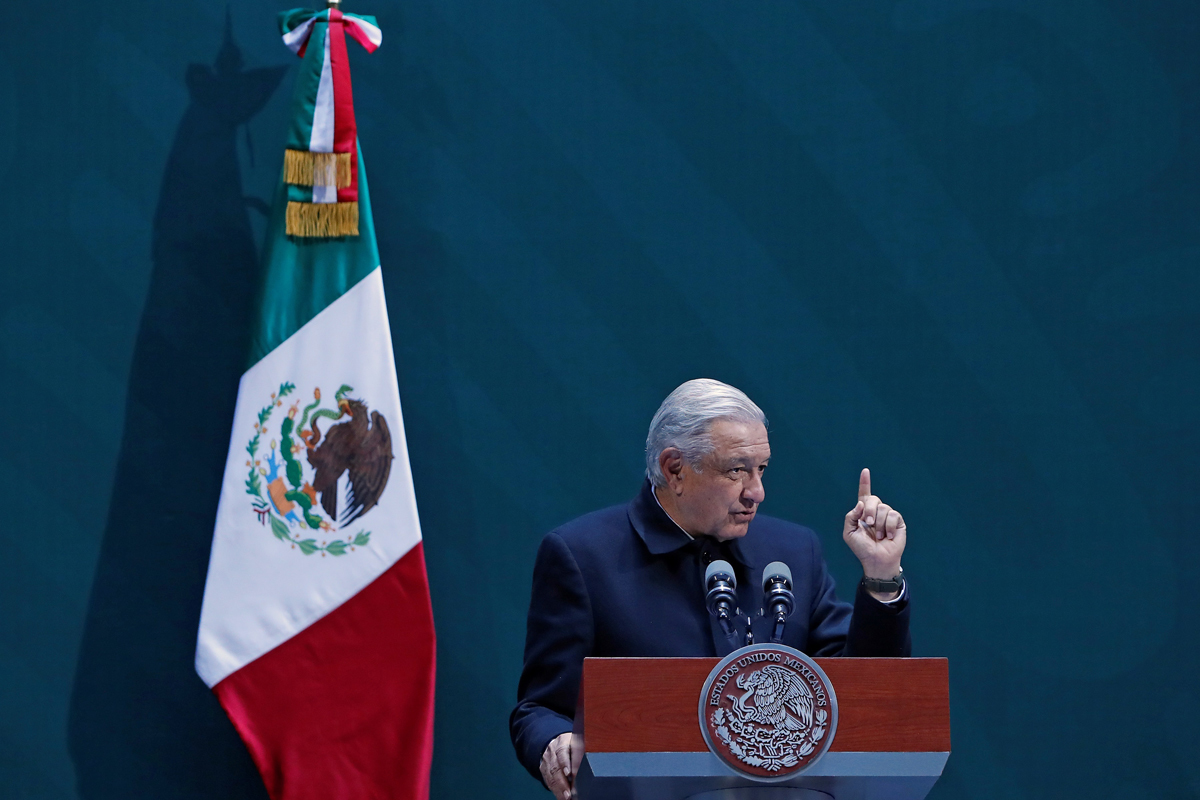 El presidente López Obrador, durante un discurso.