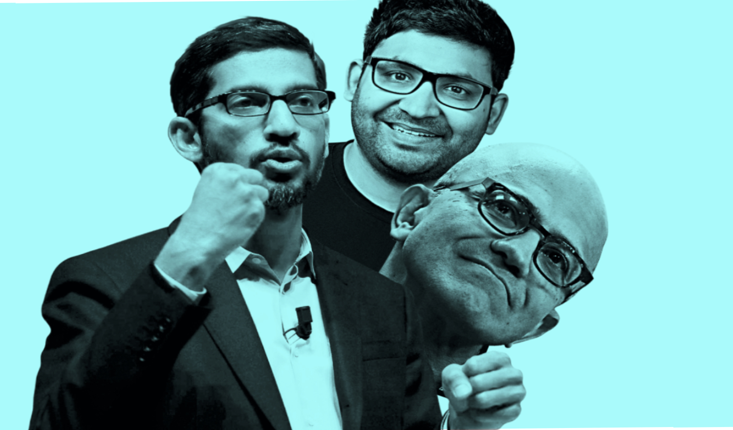 Sundar Pichai, de Google; Parag Agrawal, de Twitter, y Satya Nadella, de Microsoft.
