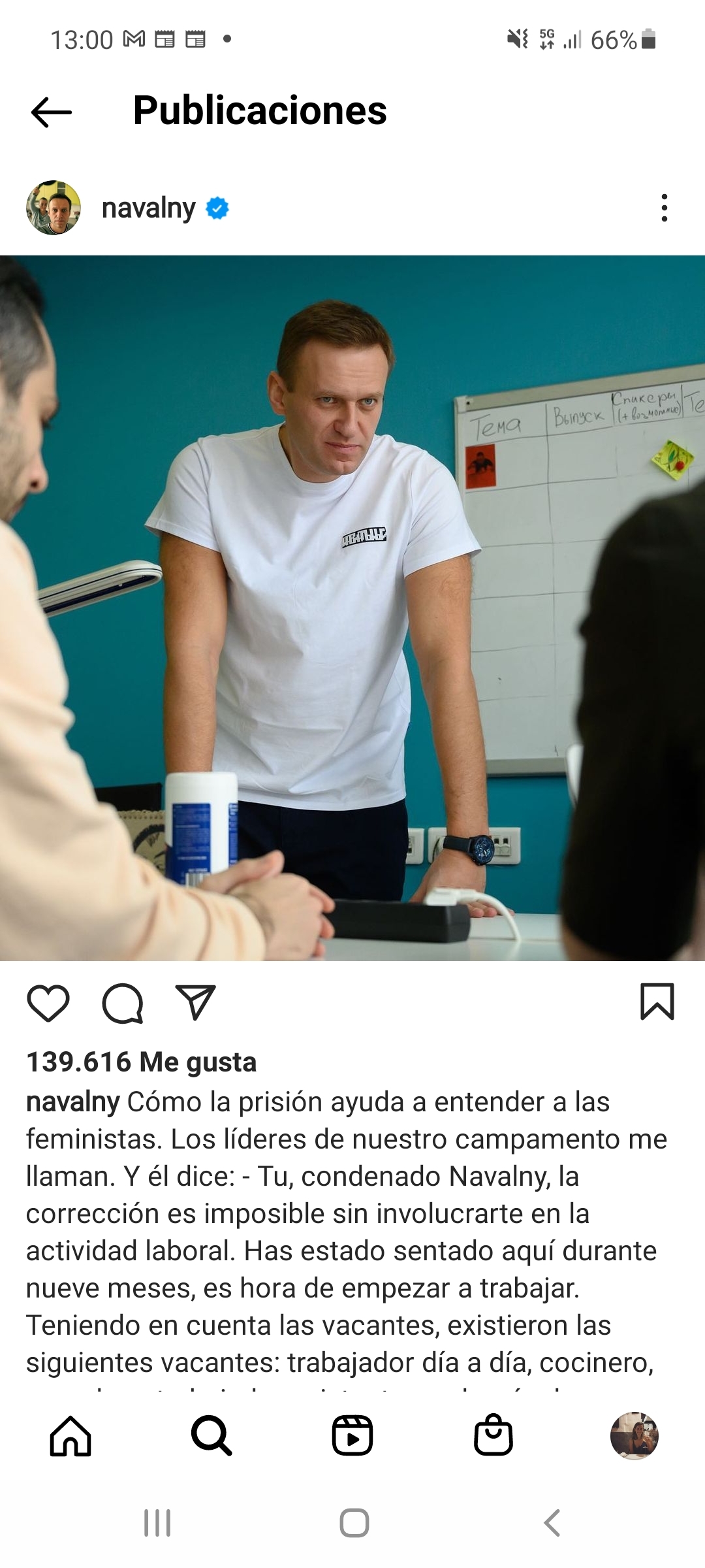 Navalny, en la foto de Instagram que acompaa la reivindicacin.