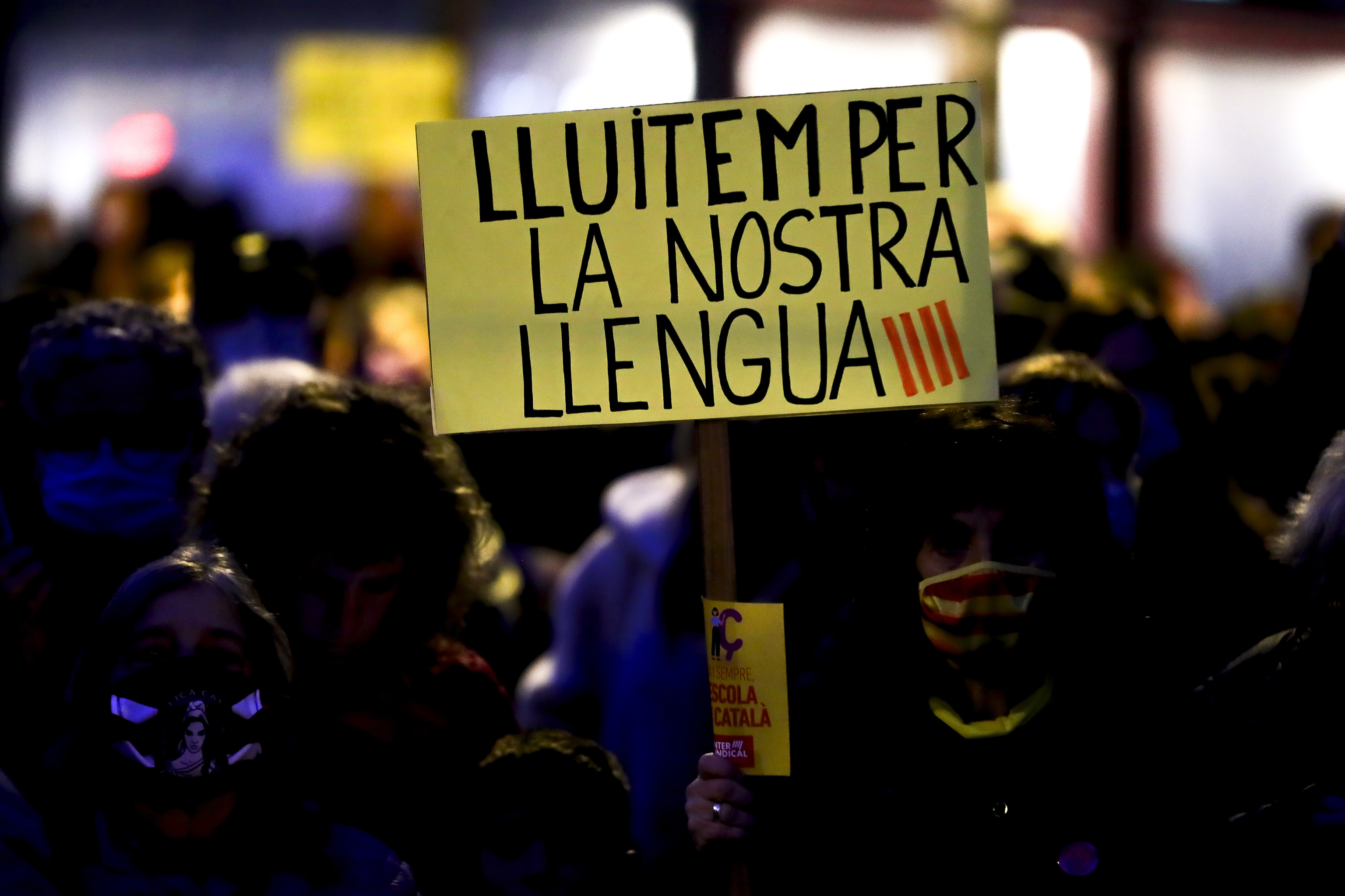 Manifestación el pasado sábado en Canet de Mar a favor de la inmersión lingüística, en detrimento del español.