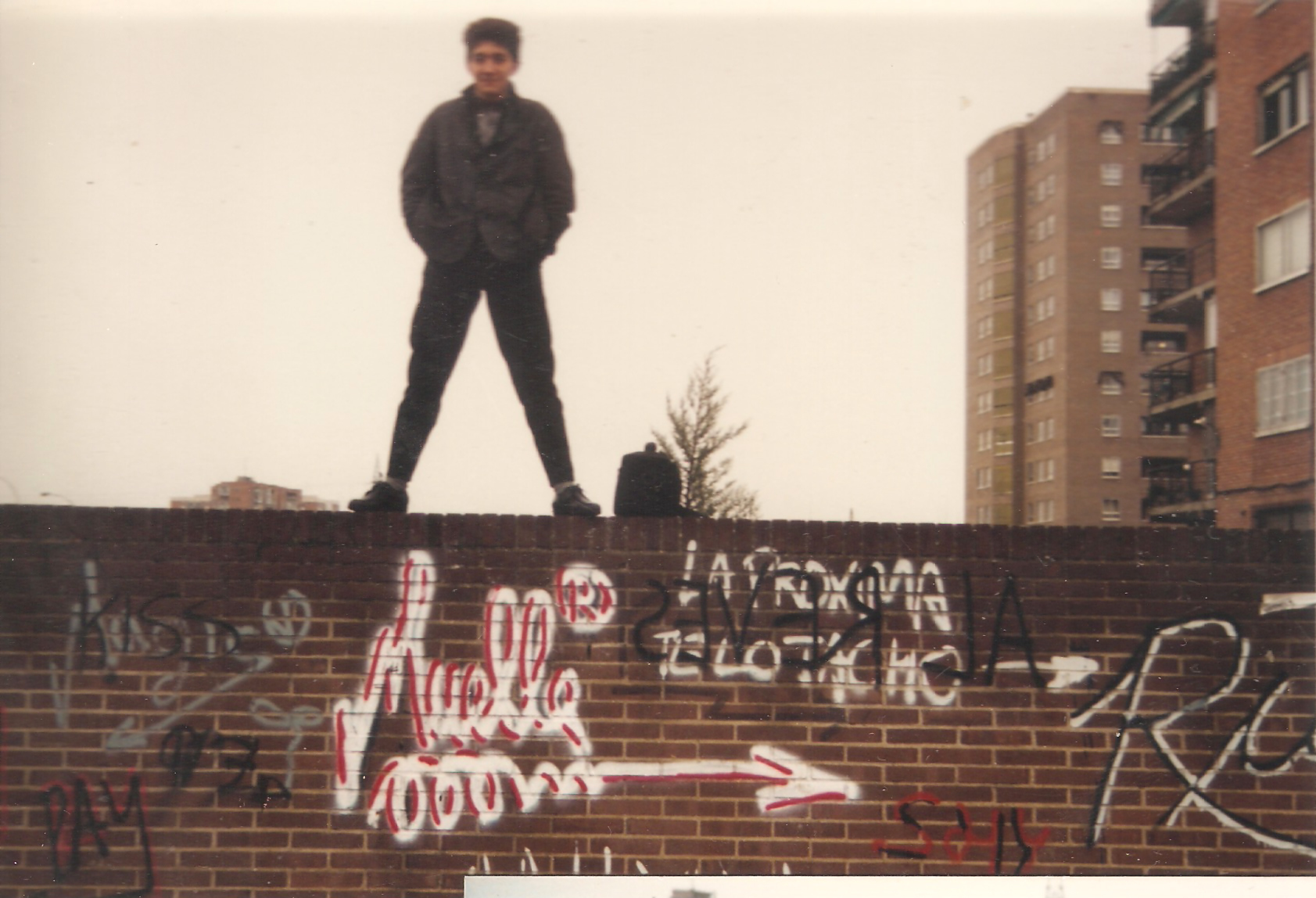 El grafitero 'Muelle', sobre una de sus 'bombas'