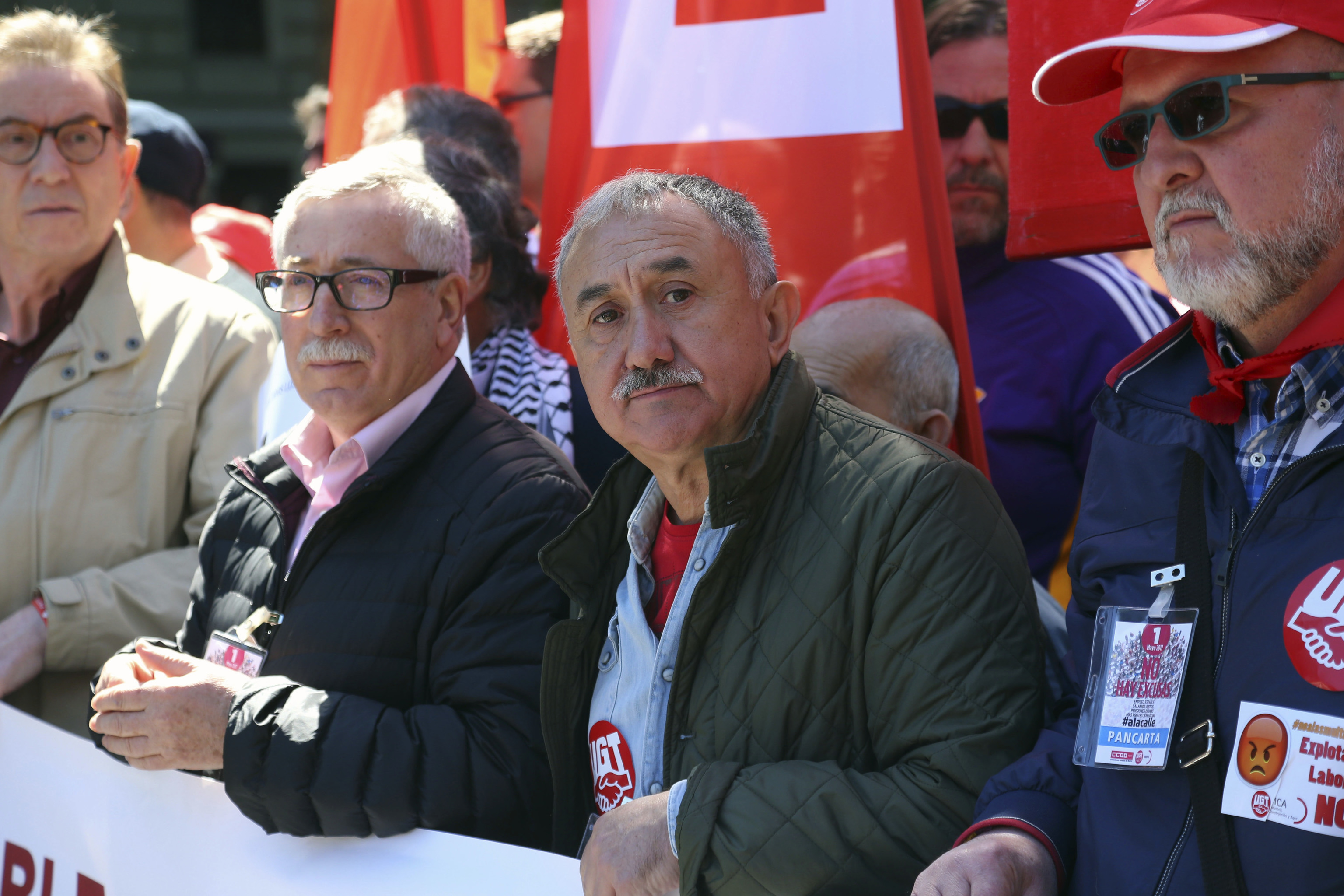 Luis Miguel López Reillo, a la derecha, con Pepe Álvarez en una manifestación en 2017.
