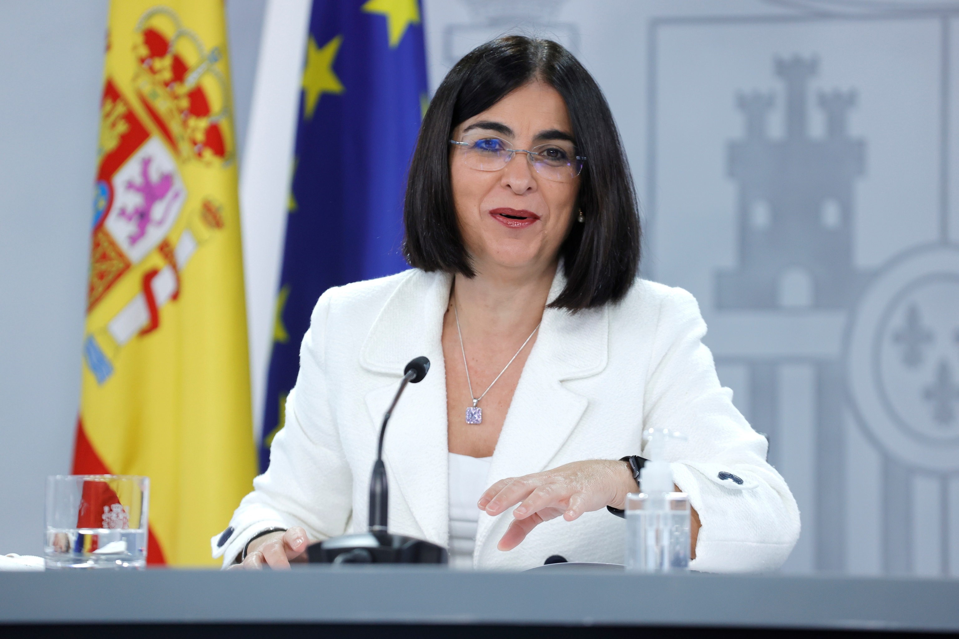 La ministra de Sanidad, Carolina Darias, en una rueda de prensa tras un Consejo de Ministros.